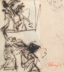 Standing Figure with Arm Upraised and Seated Figure